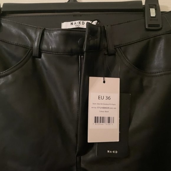 NA-KD Trend Side Slit button pants size 36 NWTs Black Detailed - Picture 3 of 8